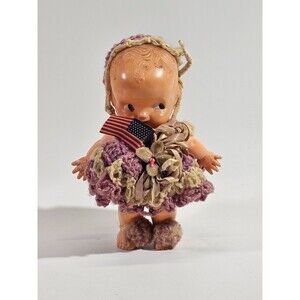 PLK Vintage Kewpie Doll Powder Duster by‎ Irwin Toys 7" Celluloid Dolly Shaker